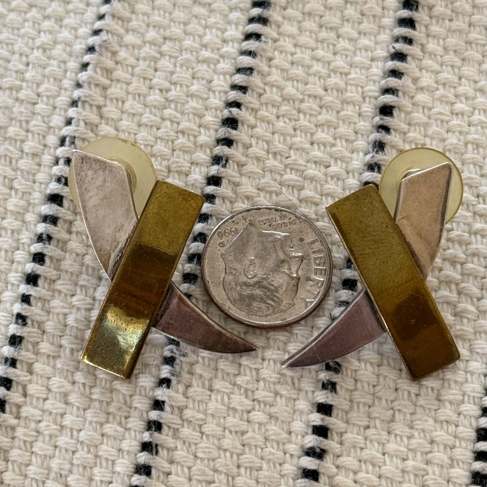 Vintage Mexican .925 Sterling Silver & Brass Earrings - Picture 2 of 3